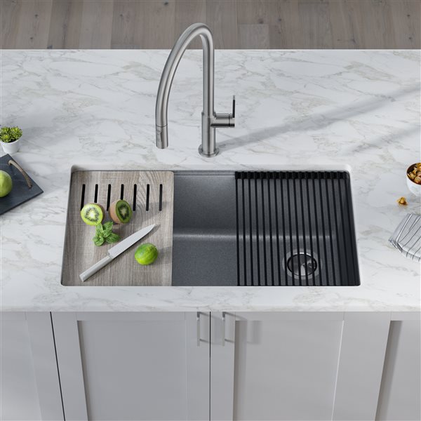 Kraus Undermount Granite Sink with Accessories - 33-in - Metallic Gray