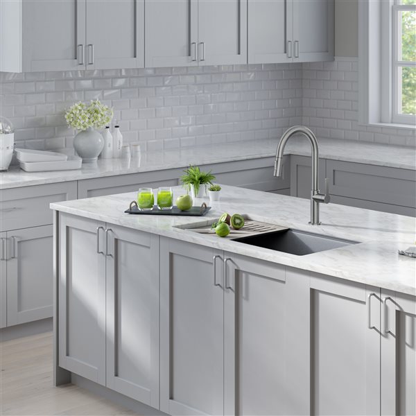 Kraus Undermount Granite Sink with Accessories - 33-in - Metallic Gray