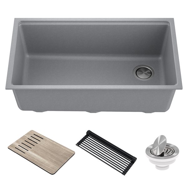 Kraus Undermount Granite Sink with Accessories - 33-in - Metallic Gray