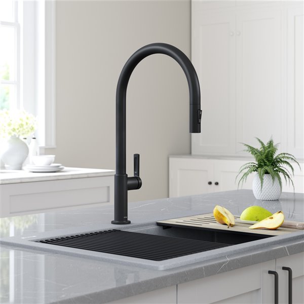 Kraus Oletto High-Arc Single Handle Pull-Down Kitchen Faucet - Matte Black
