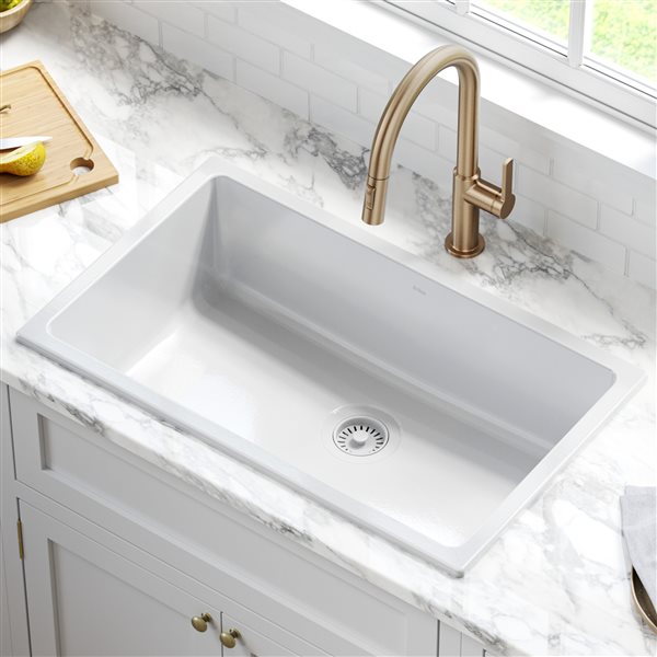 Kraus Drop-In Undermount Fireclay Sink in Gloss - 30-in - White