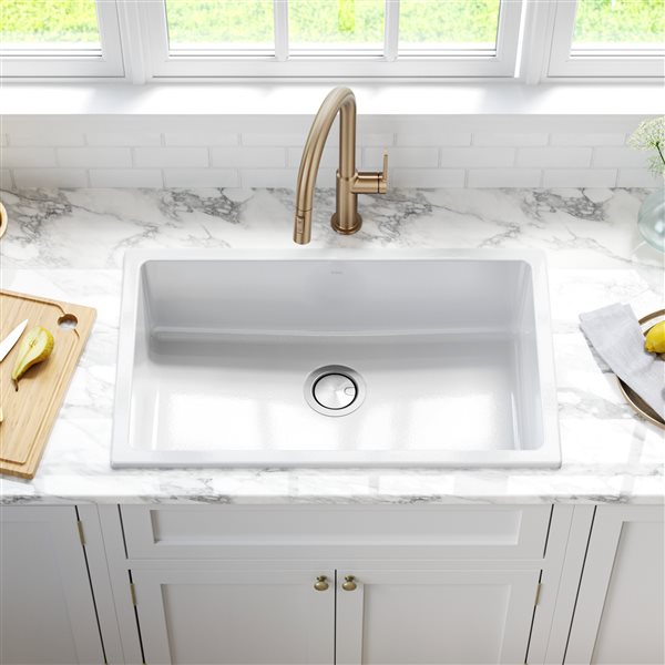 Kraus Drop-In Undermount Fireclay Sink in Gloss - 30-in - White