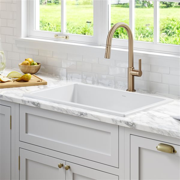 Kraus Drop-In Undermount Fireclay Sink in Gloss - 30-in - White