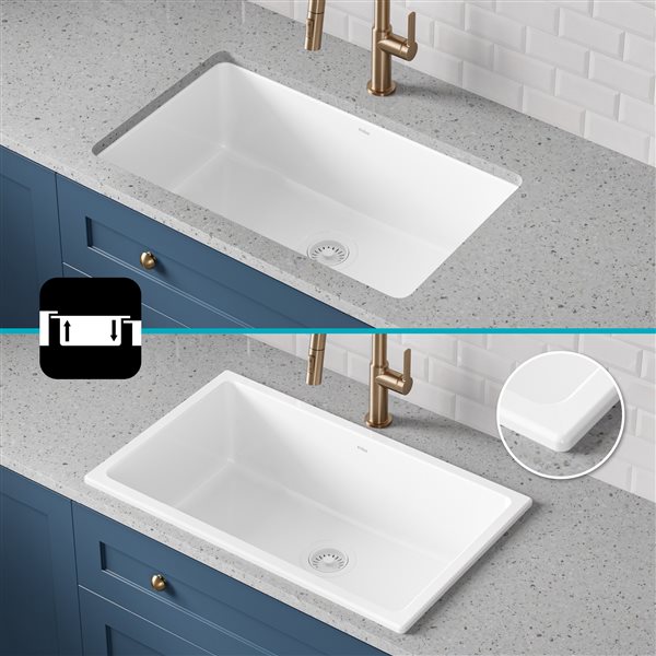 Kraus Drop-In Undermount Fireclay Sink in Gloss - 30-in - White