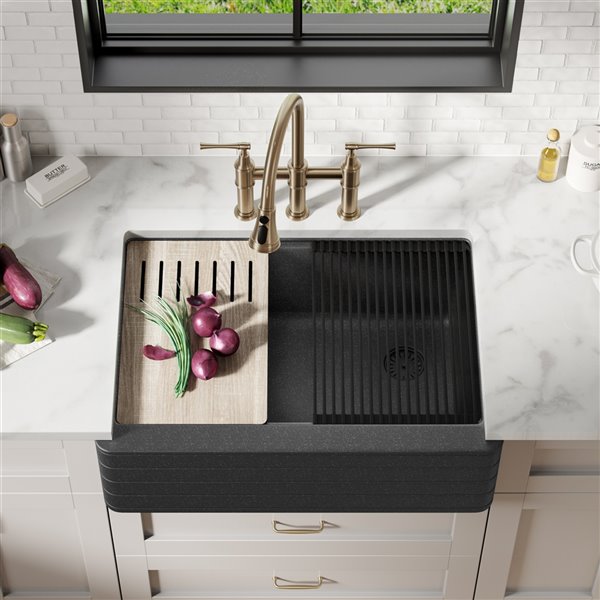 Kraus A Front Granite Sink With, Granite Farmhouse Sink
