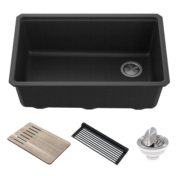Kraus Undermount Granite Sink with Accessories 30in Metallic Black