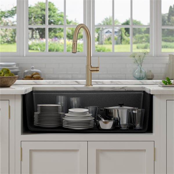 Kraus Undermount Granite Sink with Accessories - 33-in - Metallic Black