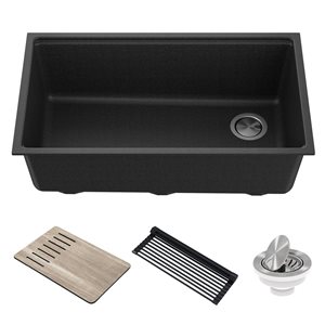 Kraus Undermount Granite Sink with Accessories - 33-in - Metallic Black