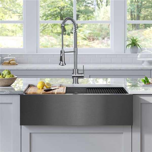 Kraus Apron Front Sink with Accessories - 33-in - Gunmetal