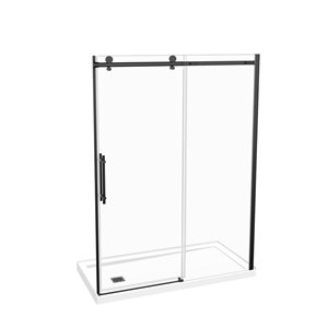 Porte de douche coulissante et base de douche Odyssey par MAAX noir mat de 32 po x 59,87 po avec drain à gauche