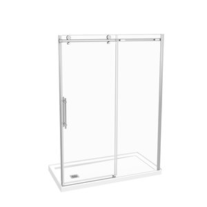 Porte de douche coulissante et base de douche Odyssey par MAAX chrome de 32 po x 59,87 po avec drain à gauche