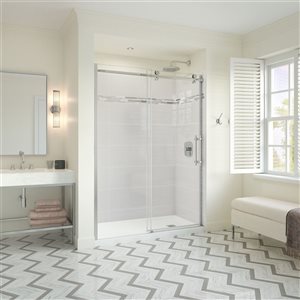 MAAX Odyssey Shower Kit - Frameless Sliding Door with Base - Right Drain - 32-in x 59.87-in - Chrome - 2-Piece