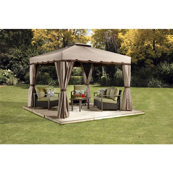 Sojag Roma 10-ft Square Beige/Brown Semi-Permanent Aluminum Sun Shelter with Screens ans Curtains