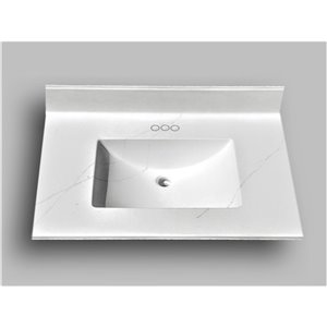 Comptoir de salle de bains en marbre Carrara The Marble Factory, lavabo rectangulaire, 31 po x 22 po, blanc