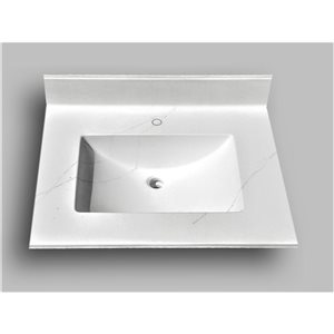 Comptoir de salle de bains en marbre Carrara The Marble Factory, lavabo rectangulaire, 25 po x 22 po, blanc