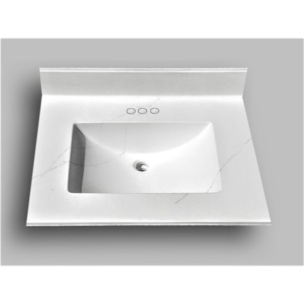 The Marble Factory Carrara Engineered Vanity Top Rectangular Sink 25 In X 22 White Rona - 25 Inch White Bathroom Vanity Top