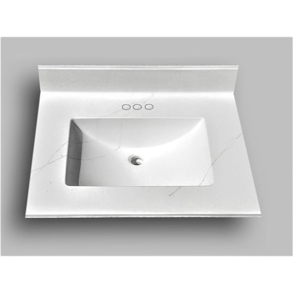 Comptoir de salle de bains en marbre Carrara The Marble Factory, lavabo rectangulaire, 25 po x 22 po, blanc