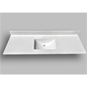 The Marble Factory Carrara Marble Engineered Vanity Top - Rectangular Sink - 61-in x 22-in - White