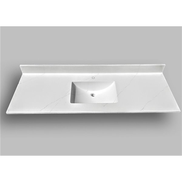 Comptoir de salle de bains en marbre Carrara The Marble Factory, lavabo rectangulaire, 61 po x 22 po, blanc