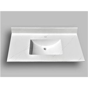 The Marble Factory Carrara Marble Engineered Vanity Top - Rectangular Sink - 37-in x 22-in - White