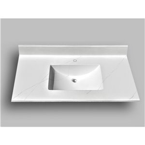 Comptoir de salle de bains en marbre Carrara The Marble Factory, lavabo rectangulaire, 37 po x 22 po, blanc