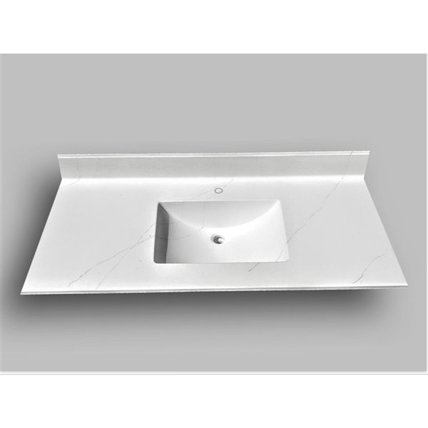 Comptoir de salle de bains en marbre Carrara The Marble Factory, lavabo rectangulaire, 49 po x 22 po, blanc