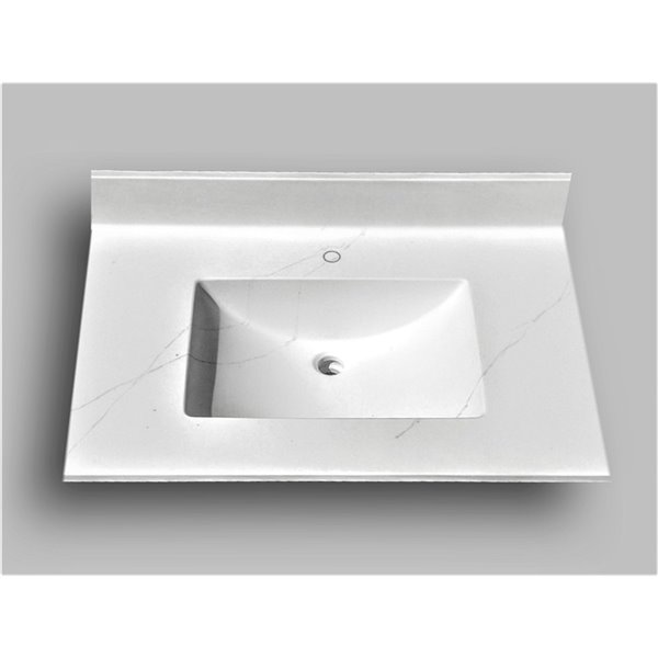 Comptoir de salle de bains en marbre Carrara The Marble Factory, lavabo rectangulaire , 31 po x 22 po, blanc