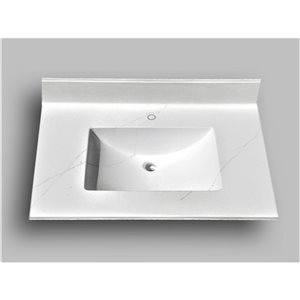 Comptoir de salle de bains en marbre Carrara The Marble Factory, lavabo rectangulaire , 31 po x 22 po, blanc