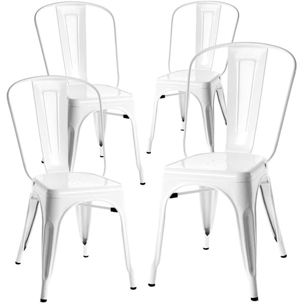 Plata Import Tolix Armless Metal Chair - Set of 4 - White