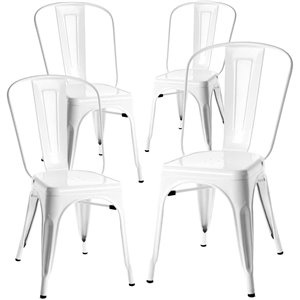 Plata Import Tolix Armless Metal Chair - Set of 4 - White