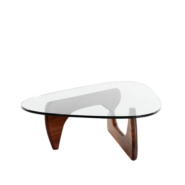 Plata Import Noguchi Glass Coffee Table with Wood Base