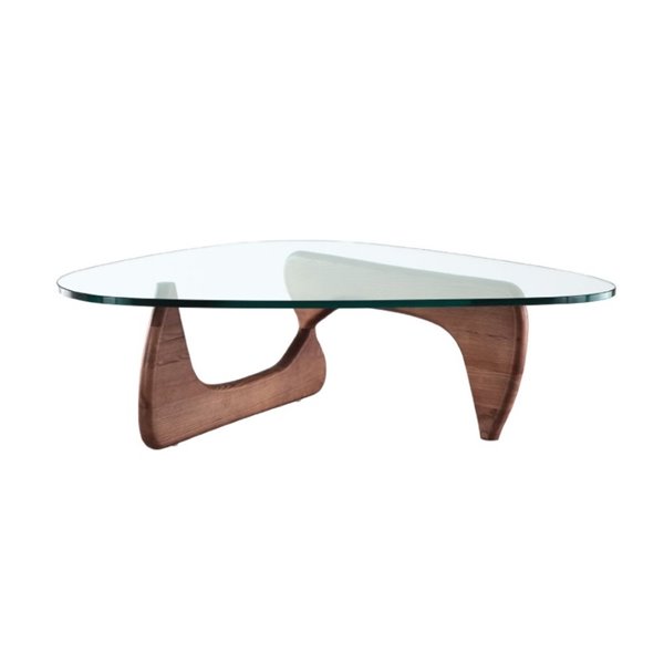 Plata Import Noguchi Glass Coffee Table with Wood Base