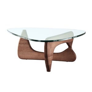 Plata Import Noguchi Glass Coffee Table with Wood Base