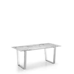 Plata Import Rectangular Marble Dining Table with Chrome Base