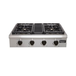 Plaque de cuisson au gaz naturel KUCHT, 4 brûleurs, 30 po x 27 po, acier inoxydable/noir