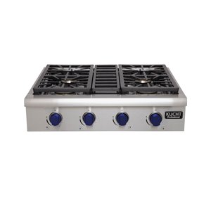 Plaque de cuisson au gaz naturel KUCHT, 4 brûleurs, 30 po x 27 po, acier inoxydable/bleu royal
