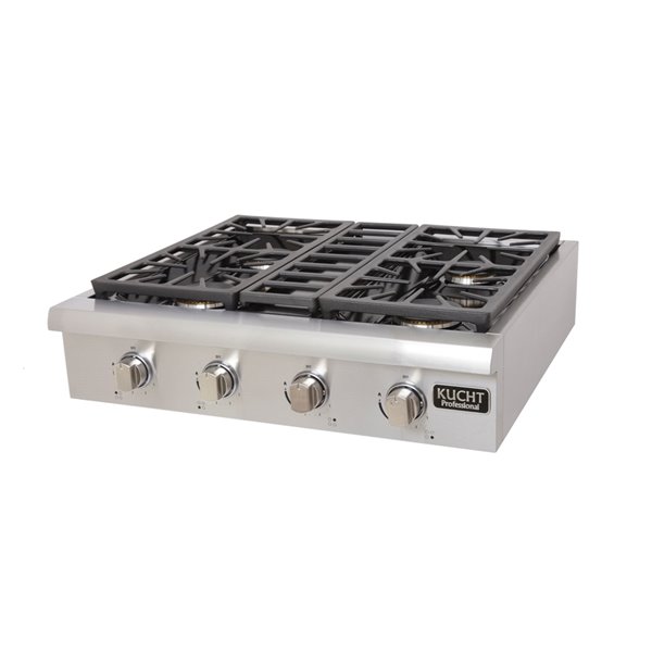 Plaque de cuisson au gaz naturel KUCHT, 4 brûleurs, 30 po x 27 po, acier inoxydable