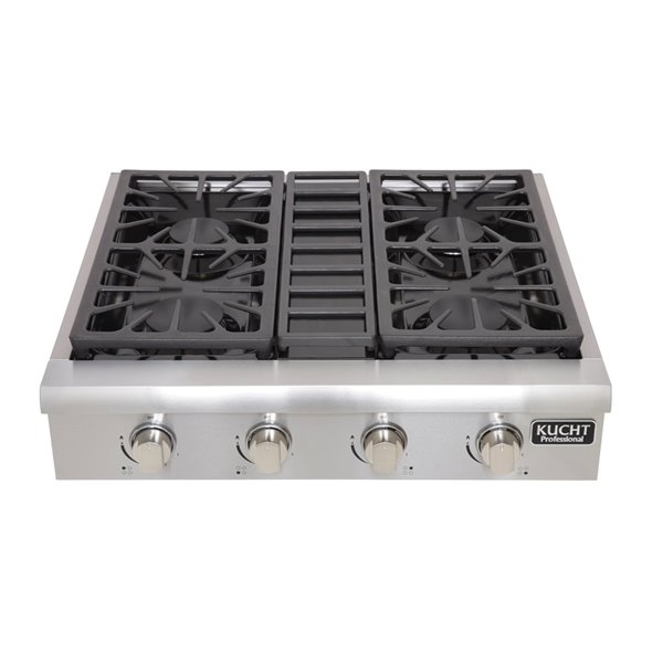 Plaque de cuisson au gaz naturel KUCHT, 4 brûleurs, 30 po x 27 po, acier inoxydable