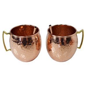 Oakland Living Moscow Mule Mug Cups with Straws Set - Copper