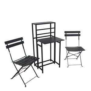 Oakland Living Foldable Steel Patio Bistro Set with Shelf - Black