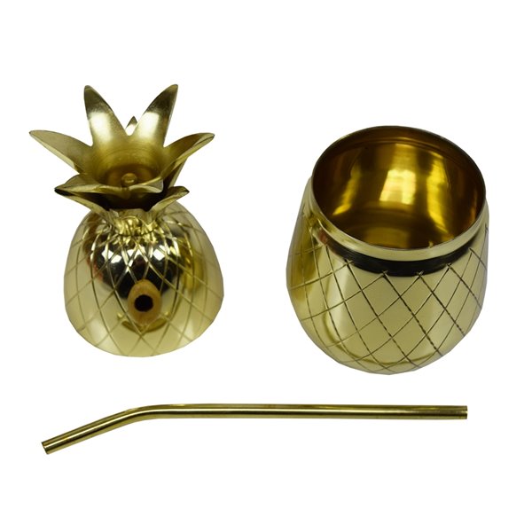 Oakland Living Brass Pineapple Shaker Mug with Straw - 16 oz - Gold