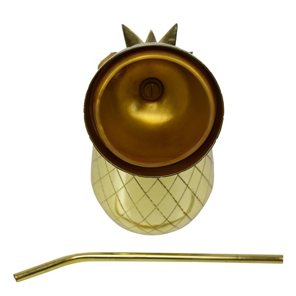 Oakland Living Brass Pineapple Shaker Mug with Straw - 16 oz - Gold