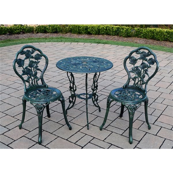 Oakland Living Rose Bistro Set with Table and Chairs - 3 Pieces - Green