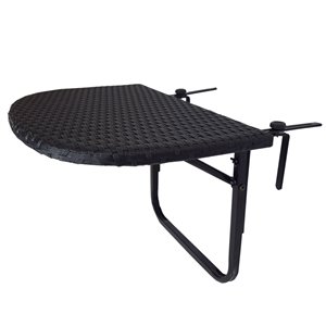 Oakland Living Foldable Wicker Balcony Table with Adjustable Clamps - Black