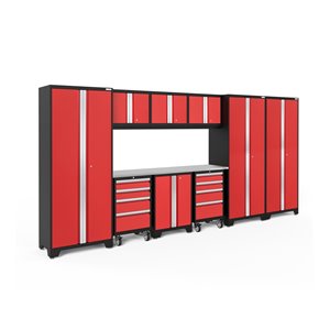 Armoire Bold Series de New Age Products, en acier et acier inoxydable, à 8 tiroirs, ensemble de 10 morceaux, rouge