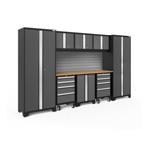 NewAge Products Bold Series Cabinet - Steel and Bamboo - 8 Drawers - Set of 9 Pieces - Grey