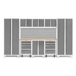 Armoire Bold Series de New Age Products, en acier et en bambou, à 8 tiroirs, ensemble de 9 morceaux, platine