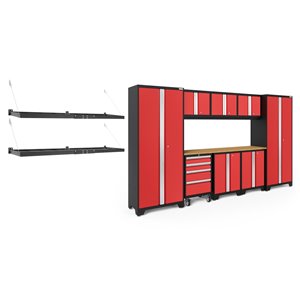 Armoire Bold Series de New Age Products, en acier et en bambou, capacité de 4900 lb, ensemble de 9 morceaux, rouge