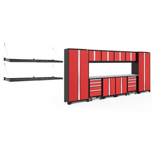 Armoire Bold Series de New Age Products, en acier et en acier inoxydable, à 8 tiroirs, ensemble de 12 morceaux, rouge