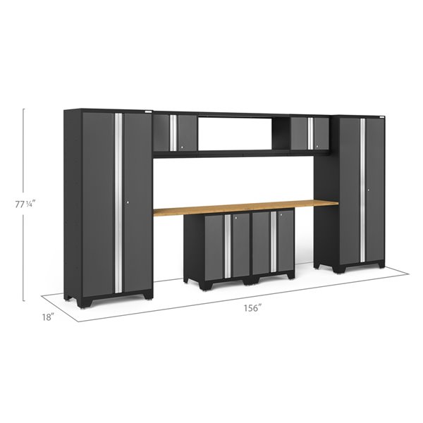 Armoire Bold Series de New Age Products, en acier et en bambou, capacité de 3500 lb, ensemble de 9 morceaux, gris foncé